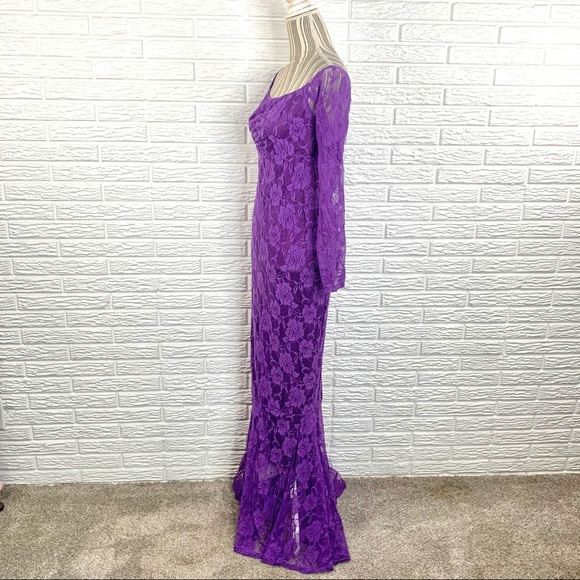 Purple Lace Off The Shoulder Maternity Maxi Dress - Picture 6 of 9